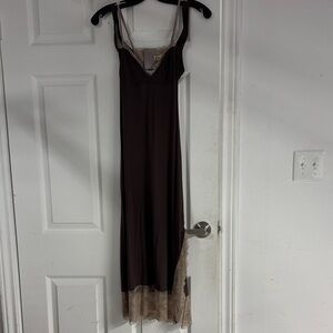 Free People Brown Backless Dress with Cream Lace